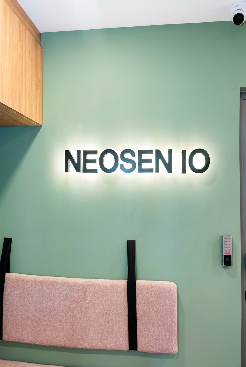 Accueil Neosen IO — signalétique et banquette