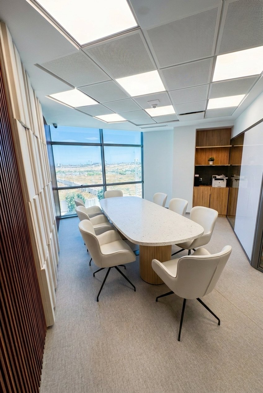 Salle de réunion vitrée avec vue